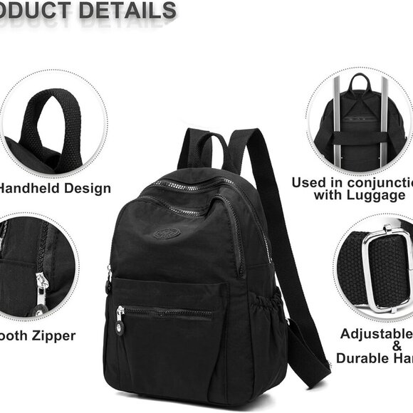 Mini Nylon Backpack for Women Small Anti Theft Travel Bag with Multiple Pockets - Picture 4 of 7